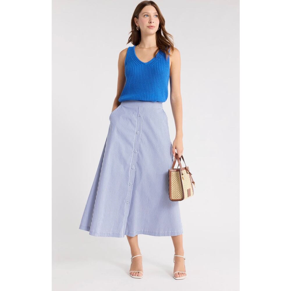 1901 Women's Blue & White Striped Midi Skirt - New w/Tags - Picture 2 of 8